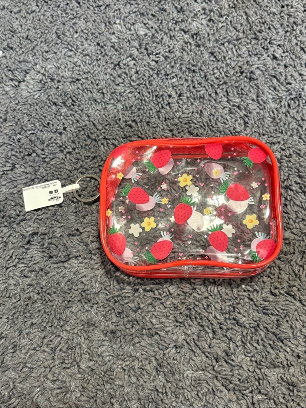 NWT clear pouch with strawberries as decor